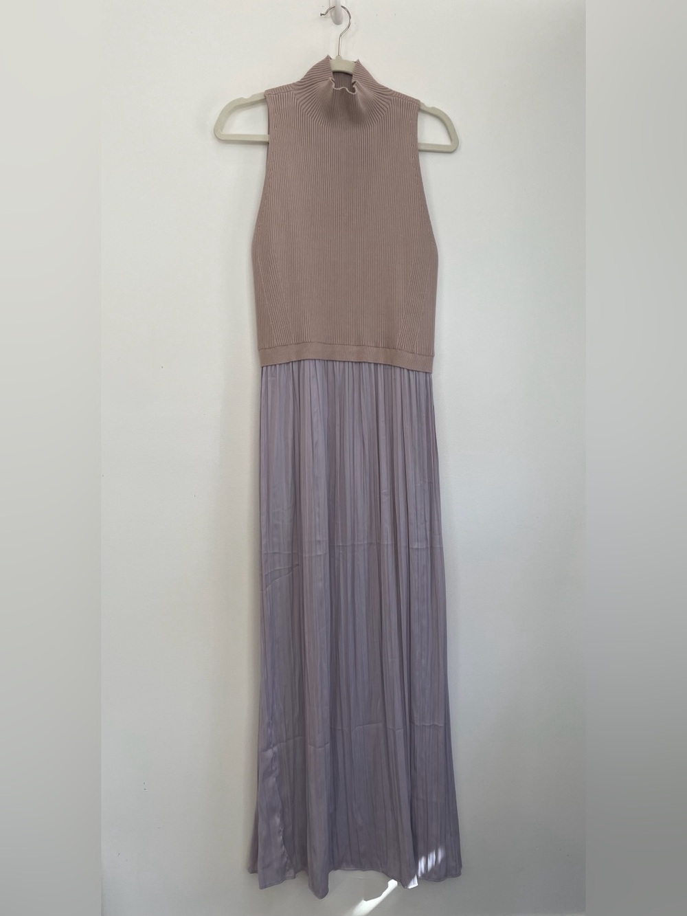 Anthropologie Pleated Two-Tone Maxi Dress in Mauve and Dusty Rose